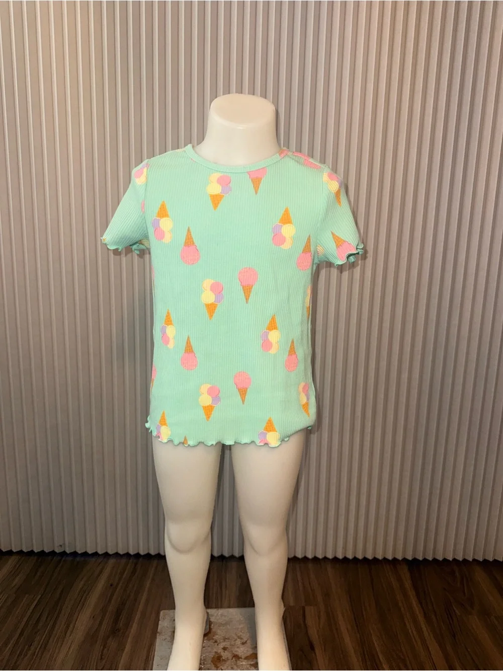 Mint Ice Cream Print Short Sleeve Kids Top